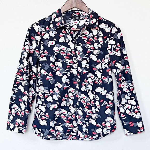 COS 100% Cotton Button Up Down Shirt Top Blouse Abstract Floral Navy Blue 2 $120 - Picture 1 of 13